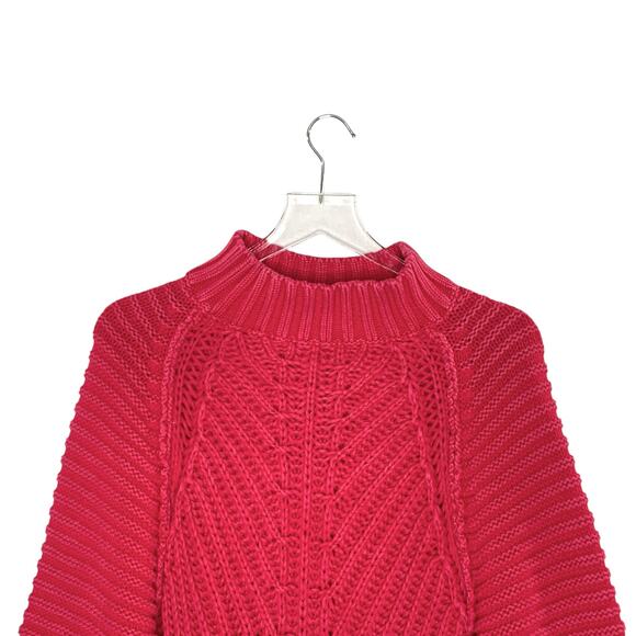 Free People S Sweetheart Chunky Knit Sweater Balloon Sleeves Pink Mock Neck - Picture 5 of 10